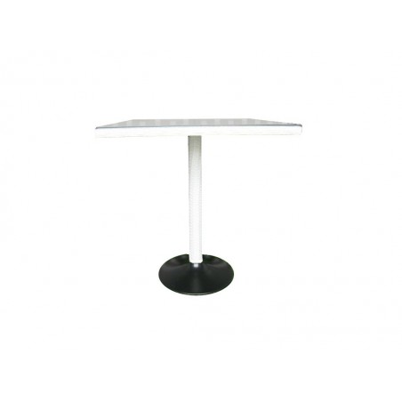 Τραπέζι ρατάν (πλεκτό) αλουμινίου σε λευκό χρώμα επιφάνεια και μεταλλική μαύρη βάση διαμέτρου 70εκ.*70εκ.*72εκ.
