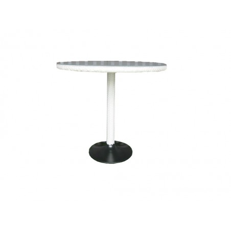 Τραπέζι ρατάν (πλεκτό) αλουμινίου σε λευκό χρώμα επιφάνεια και μεταλλική μαύρη βάση διαμέτρου 80εκ.*72εκ.