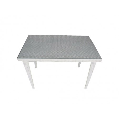 Τραπέζι ρατάν (πλεκτό) αλουμινίου σε λευκό χρώμα επιφάνεια και με αποσπώμενα πόδια διαστάσεων 100x60x72cm