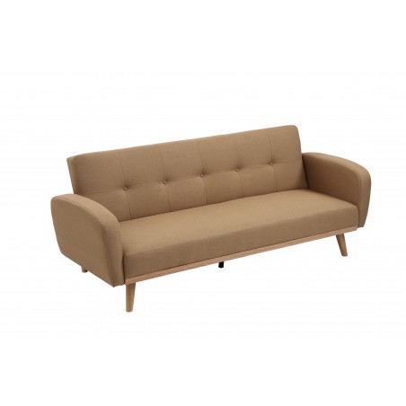 καναπές κρεβάτι με μπράτσα σε μόκα χρώμα με κορνίζα ξύλινη 203cm*86cm*84εκ