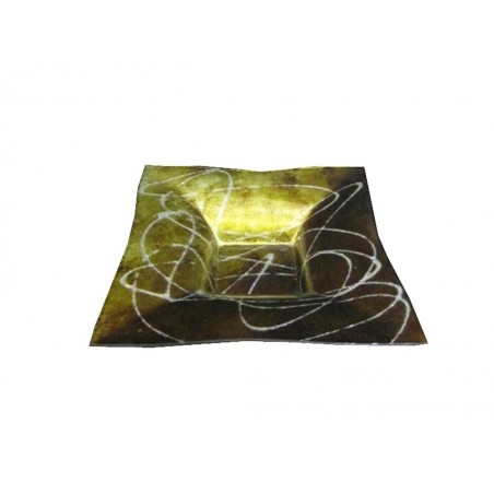 Γυάλινη πιατέλα διακοσμητική τετράγωνη σε χρυσό - καφέ χρώμα διαστάσεων 34*34*6εκ.
