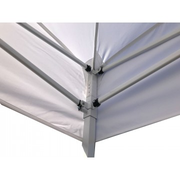 Κιόσκι πτυσσόμενο τετραγωνο με λευκό μεταλλικό σκελετό και λευκο ύφασμα  3mx3m