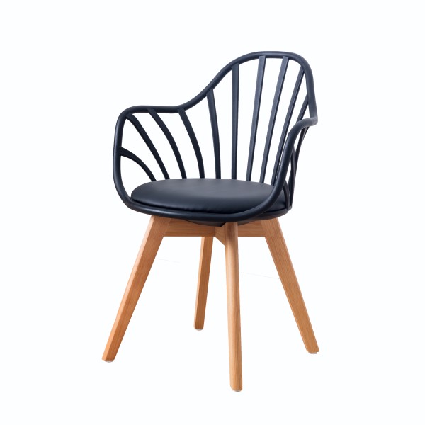 Πολυθρόνα "BECKY" από πολυπροπυλένιο-ξύλο σε χρώμα μαύρο PC-802Β 56x58x84εκ