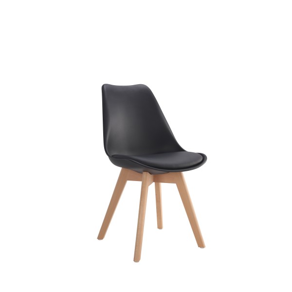 Καρέκλα "VEGAS" από PP/PU σε χρώμα μαύρο με ξύλινα πόδια φυσικό χρώμα PC-072 52x47x80εκ
