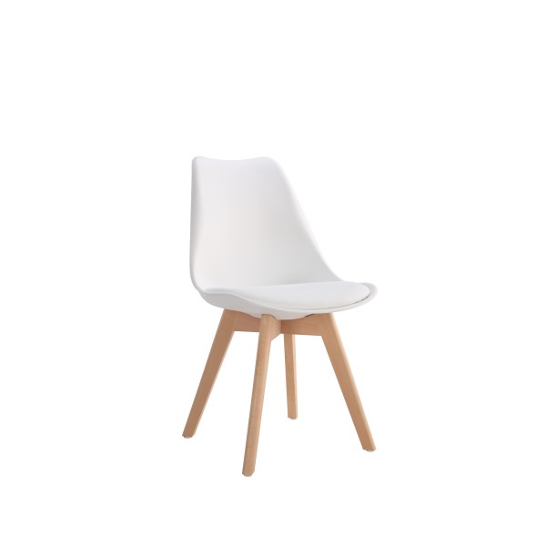 Καρέκλα "VEGAS" από PP/PU σε χρώμα άσπρο με ξύλινα πόδια φυσικό χρώμα PC-072 52x47x80εκ