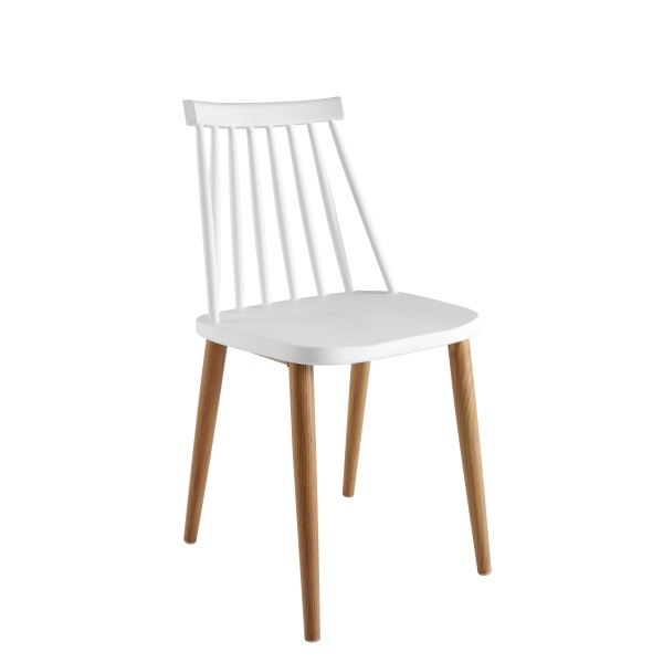 Καρέκλα επαγγελματική λευκή πολυπροπυλενίου κάθισμα και μεταλλικά πόδια χρώματος ξύλου PC-104 43x48x79εκ