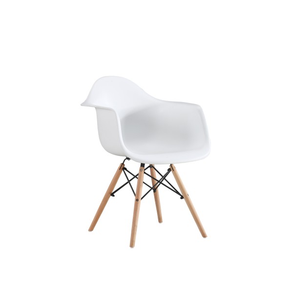 Πολυθρόνα λευκή από πολυπροπυλένιο κάθισμα και ξύλινα - μεταλλικά πόδια PC-082 47x62x83εκ