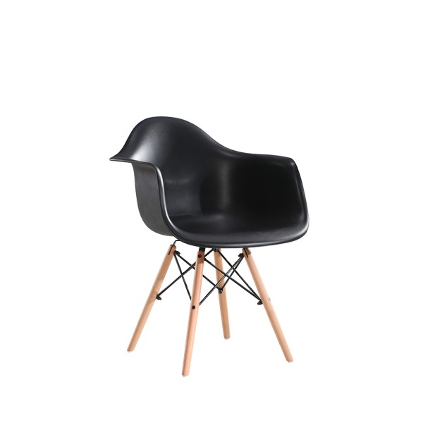 Πολυθρόνα μαύρη από πολυπροπυλένιο κάθισμα και ξύλινα - μεταλλικά πόδια PC-082 47x62x83εκ