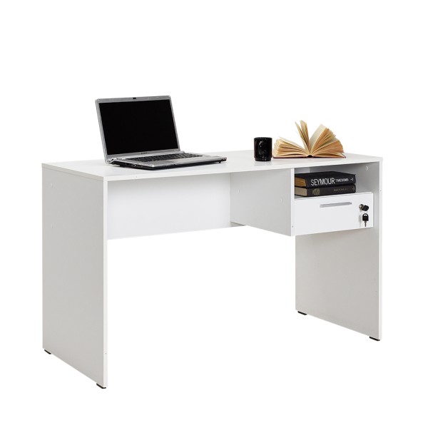 Γραφείο υπολογιστή λευκό με ράφι συρτάρι με κλειδαριά 120x60x73εκ CMS-510-DD-1