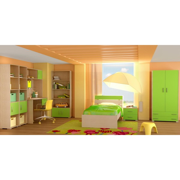 Σετ παιδικό δωμάτιο "Νότα" δρυς-λαχανί 110x200