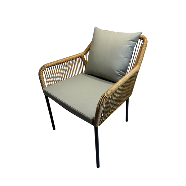 Πολυθρόνα ραταν Izabella επαγγελματική μεταλλική μαύρο σκελετό γκρι λαδί μαξιλάρια 58x61x80εκ