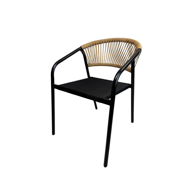 Πολυθρόνα ραταν RAVENNA NET μεταλλική στοιβαζόμενη με διάτρητο κάλυμμα μαύρη με μπεζ κορδόνι επαγγελματική SC-036C 53.5x60x75εκ