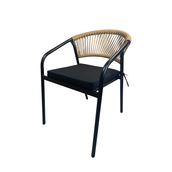 Πολυθρόνα μαύρη με μπεζ ραταν Matiz-C μεταλλικό κάθισμα με μαξιλάρι στιβαζομενη επαγγελματική SC-036C 53x62x75εκ