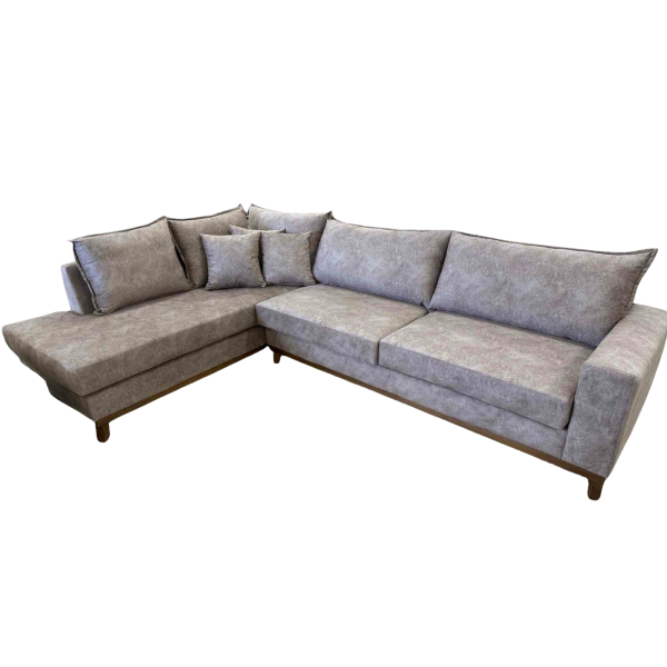 Καναπές γωνιακός αλέκιαστο ύφασμα μπεζ καπνιστό με ξύλινη βάση LADY 3x2.5x90εκ Ελληνικής κατασκευής