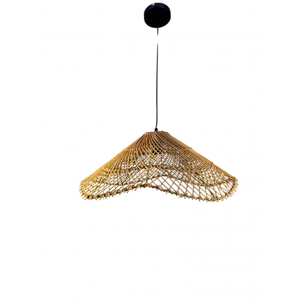 Boho Φωτιστικό Οροφής Κρεμαστό Χειροποίητο Macrame με Πλέξη Rattan από Φυσικό Μπαμπού Ε27 Φ50x20εκ