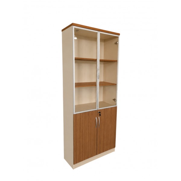Βιβλιοθήκη Ερμάριο Γραφείου 12FC02-X Νο26/Beige με Τζάμι Αλουμινίου & Κλειδαριά 80x40x200εκ.