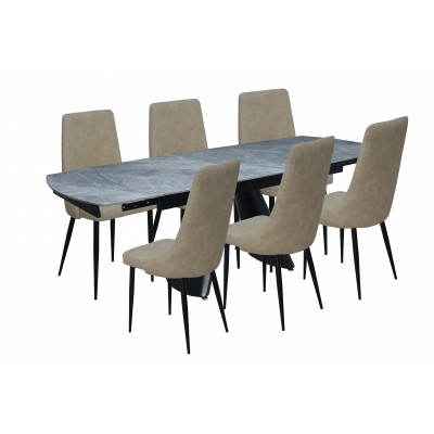 trapezarias-t2608-c26132-tall.jpg	Σετ τραπεζαρίας T2608 με κεραμικό επεκτεινόμενο τραπέζι και έξι μπεζ καρέκλες ψηλής πλάτης