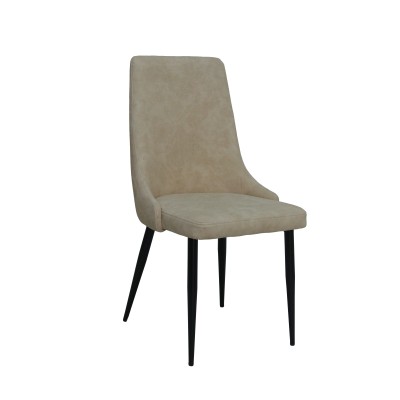 Καρέκλα C26132-tall με ψηλή πλάτη, μπεζ αλέκιαστο ύφασμα και μαύρα μεταλλικά πόδια